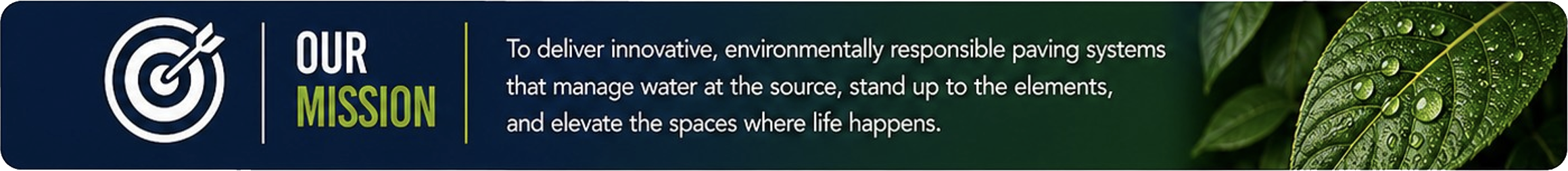 Target icon with text about delivering eco-friendly paving systems that manage water and elevate spaces.